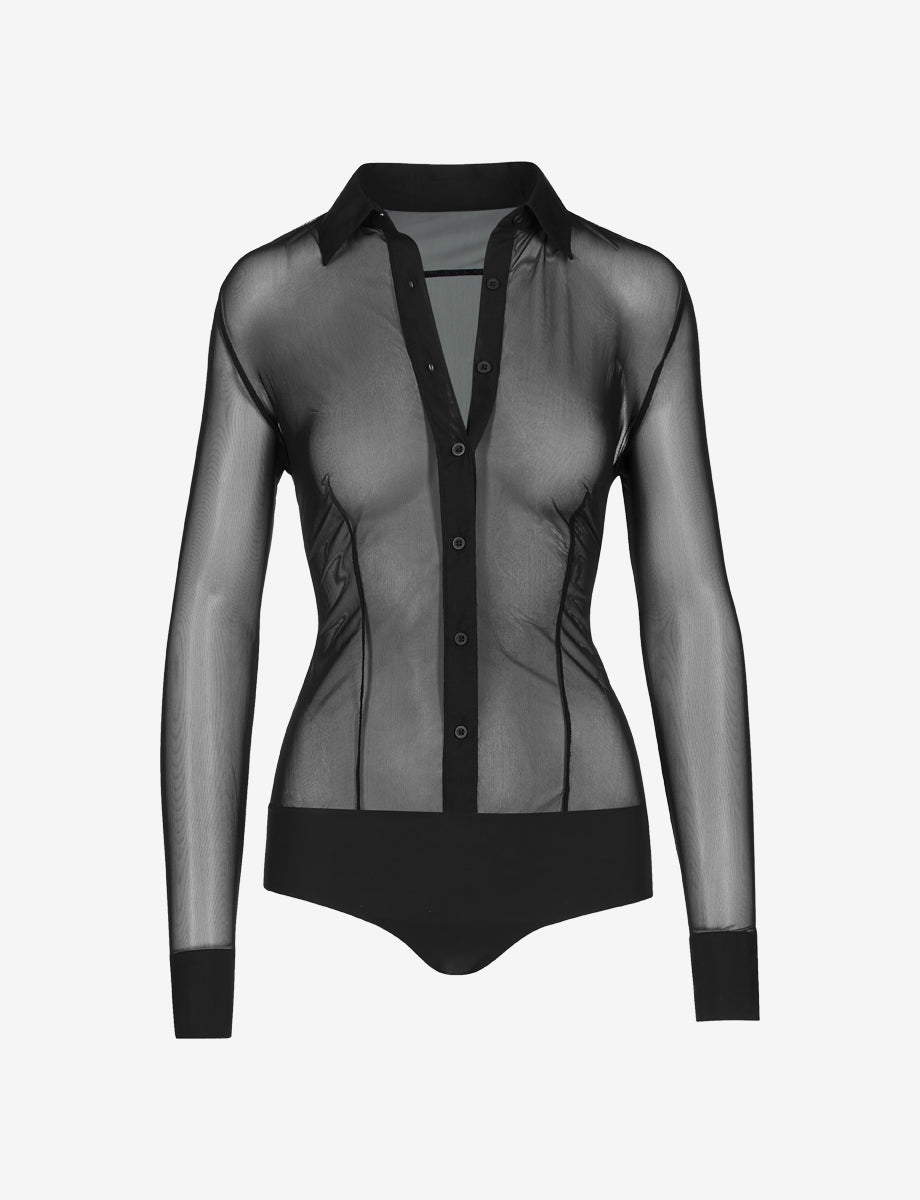 Commando Chic Mesh Button Down Bodysuit