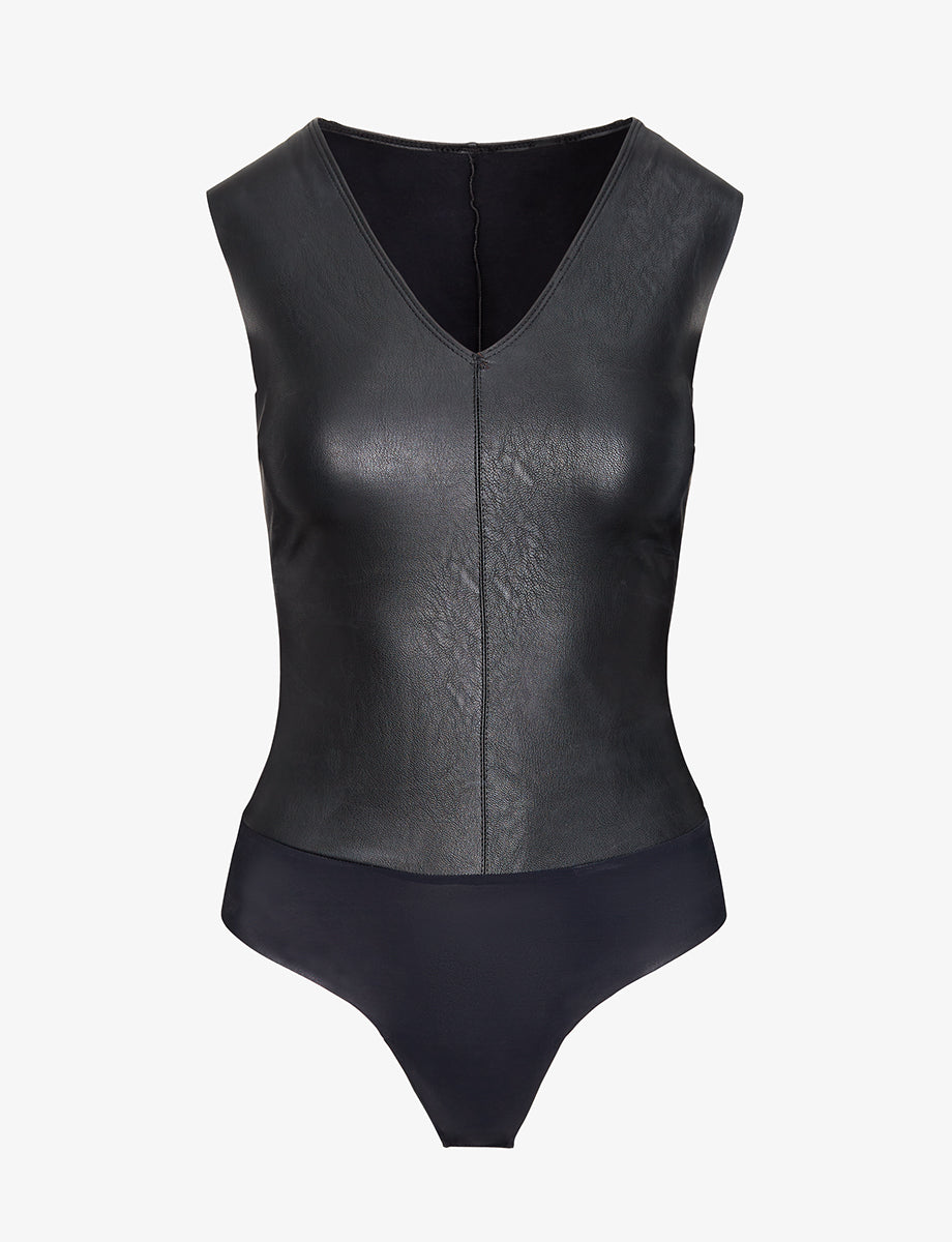Commando Faux Leather V-Neck Bodysuit