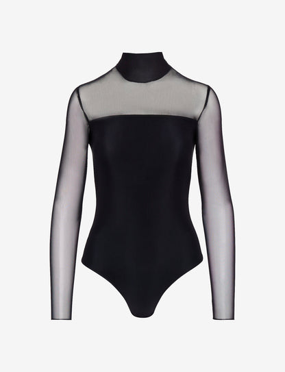 Commando Chic Mesh Mockneck Long Sleeve Covered Bodysuit